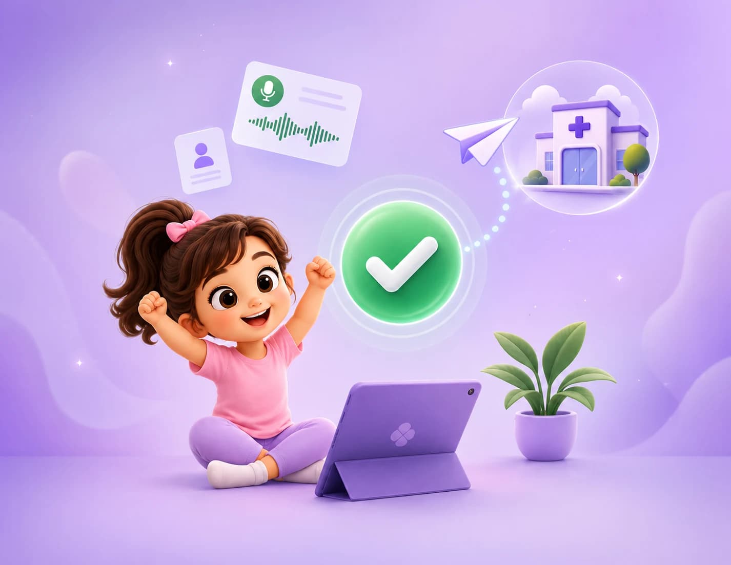 Illustration of a child completing a screening session on a laptop